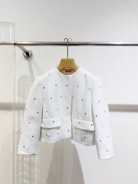 🚩steal Miu Miu White Cropped Embellished Jacket